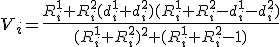 V_i=\frac{R_i^1 R_i^2(d_i^1+d_i^2)(R_i^1+R_i^2-d_i^1-d_i^2)}{(R_i^1+R_i^2)^2 (R_i^1+R_i^2-1)}