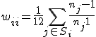 w_{ii} = \frac{1}{12}\sum\limits_{j \in S_i}{\frac{n_j-1}{n_j+1}};