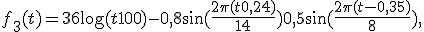 $$f_3(t) = 36\log(t+100) - 0,8\sin (\frac{2\pi (t+0,24)}{14}) + 0,5\sin (\frac{2\pi (t-0,35)}{8}),$$