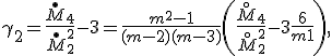 \gamma_2 = \frac{\overset{\bullet}M_4}{\overset{\bullet}M_2^2} - 3 = \frac{m^2-1}{(m-2)(m-3)}\left( \frac{\overset{\circ}M_4}{\overset{\circ}M_2^2} - 3 + \frac6{m+1}\right),