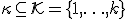 \kappa\subseteq\mathcal{K}=\{1,\ldots,k\}