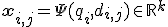 \mathbf{x}_{i,j} = \Psi(q_i, d_{i,j}) \in \mathbb{R}^k