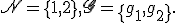 \mathfrak{N} = \{1,2\}, \mathfrak{G} = \{g_1,g_2\}.