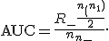 \mathrm{AUC} = \frac{R_+ - \frac{n_+(n_+ + 1)}{2}}{n_+ n_-}.