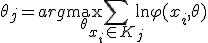 \theta_j = arg \max_{\theta} \sum_{x_i \in K_j} \ln\varphi(x_i,\theta)