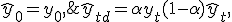 \hat{y}_{t+d}=\alpha y_t + ( 1-\alpha ) \hat{y}_t,\; \hat{y}_0 = y_0,\; \alpha \in (0,1)