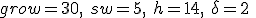  grow =30,  \ sw=5, \  h = 14, \ \delta = 2 \  