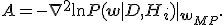 A=-\nabla^2{\ln}P(\mathbf{w}|D,H_i)|_{\mathbf{w}_{MP}}.