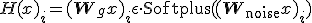 H(x)_i = (\mathbf{W}_g x)_i + \epsilon \cdot \text{Softplus}((\mathbf{W}_{\text{noise}} x)_i)