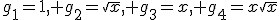 g_1=1, g_2=\sqrt{x}, g_3=x, g_4=x\sqrt{x}