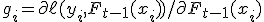 g_i = \partial \ell(y_i, F_{t-1}(x_i)) / \partial F_{t-1}(x_i)