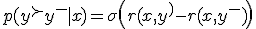 p(y^+ \succ y^- \mid x) = \sigma\left(r(x,y^+) - r(x,y^-)\right)