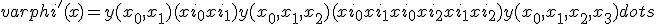 varphi'(x)=y(x_0,x_1)+(xi_0+xi_1) y(x_0,x_1,x_2) + (xi_0xi_1+xi_0xi_2 +xi_1xi_2) y(x_0,x_1,x_2,x_3)+dots