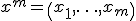 x^m=\left(x_1,\ldots,x_m\right)