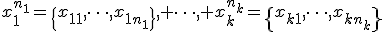 x_1^{n_1}=\left\{x_{11},\dots,x_{1n_1}\right\}, \dots, x_k^{n_k}=\left\{x_{k1},\dots,x_{kn_k}\right\}