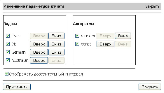 Внешние параметры отчёта