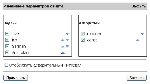 Внешние параметры отчёта